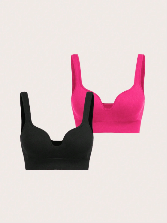 Yoga Basic Women's Solid Color Wide Shoulder Strap Sports Bra