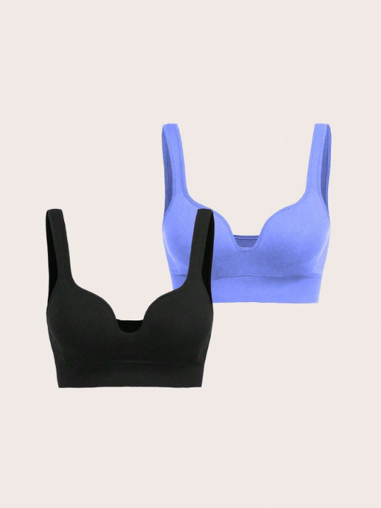 Yoga Basic 2pcs Solid Color Hollow Out Neck Sports Bra