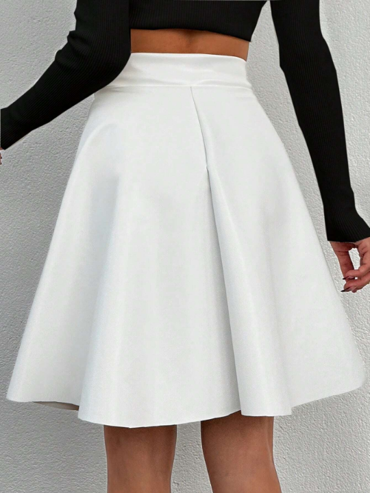 High Waist Solid Color Umbrella Skirt