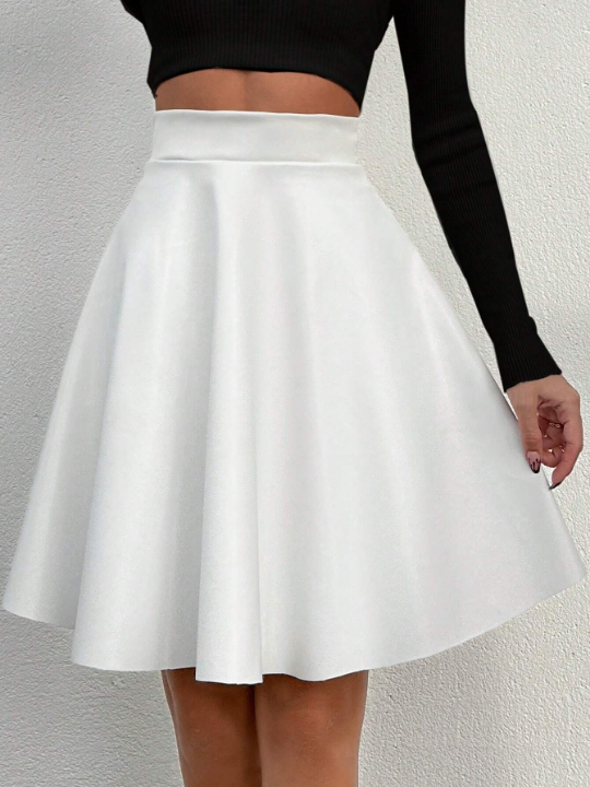 High Waist Solid Color Umbrella Skirt