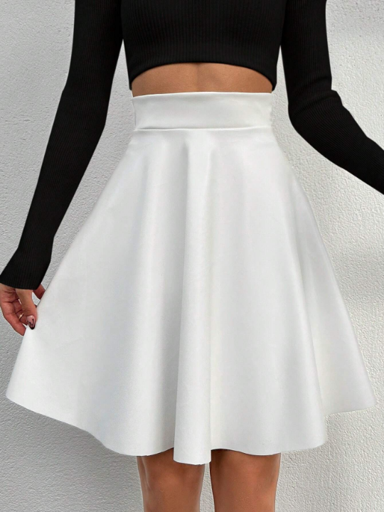 High Waist Solid Color Umbrella Skirt