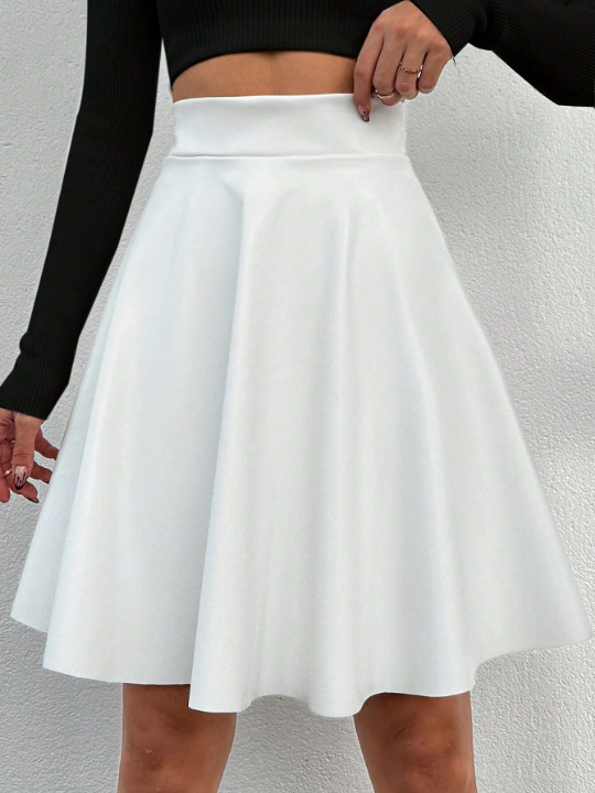 High Waist Solid Color Umbrella Skirt