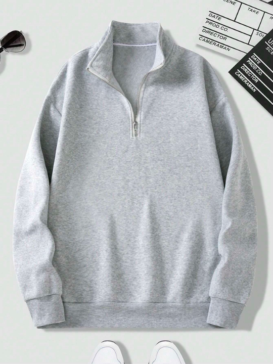 Men's Solid Color Half Zipper Hooded Sweatshirt