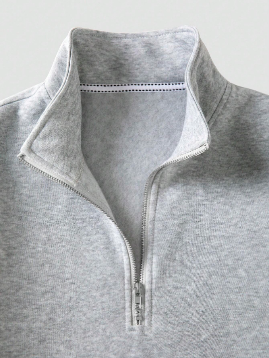 Men's Solid Color Half Zipper Hooded Sweatshirt
