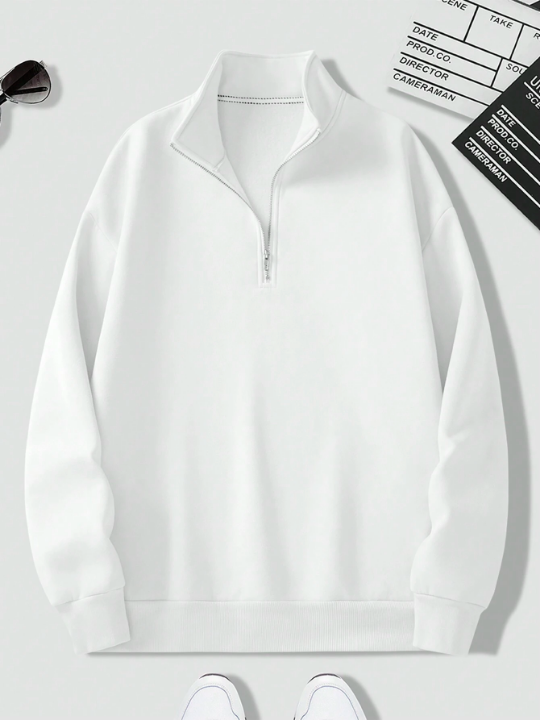 Men's Solid Color Half Zipper High Collar Sweatshirt
