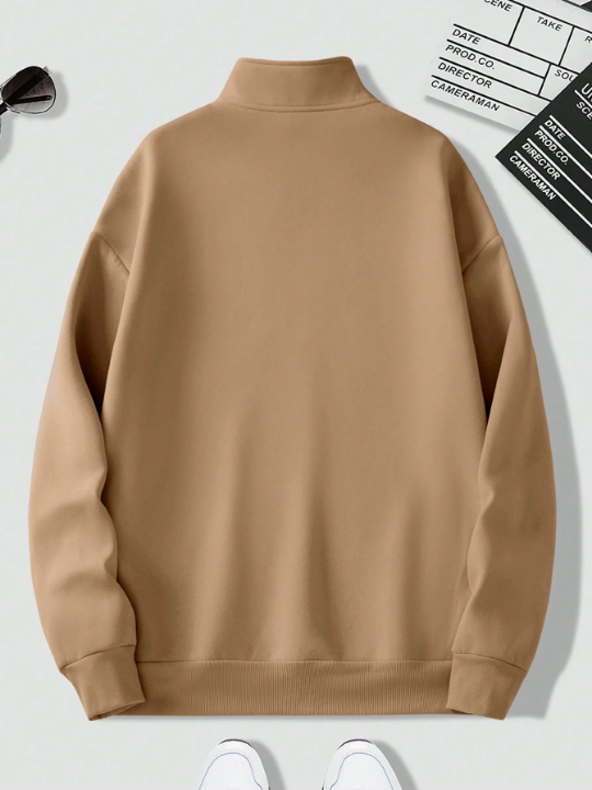 Men's Solid Color Half Zipper Stand Collar Sweatshirt