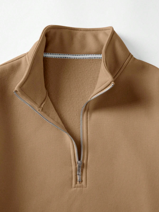 Men's Solid Color Half Zipper Stand Collar Sweatshirt