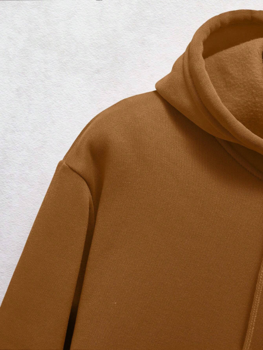 Men's Solid Color Hooded Long Sleeve Pullover Sweatshirt With Drawstring