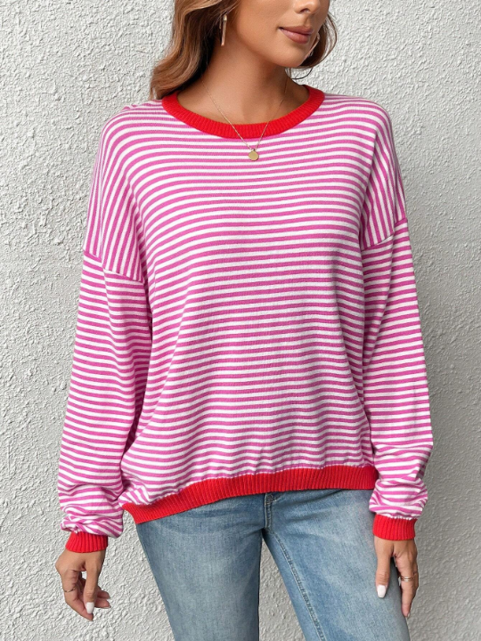 LUNE Women's Striped Knitted Sweater With Color-block Edges