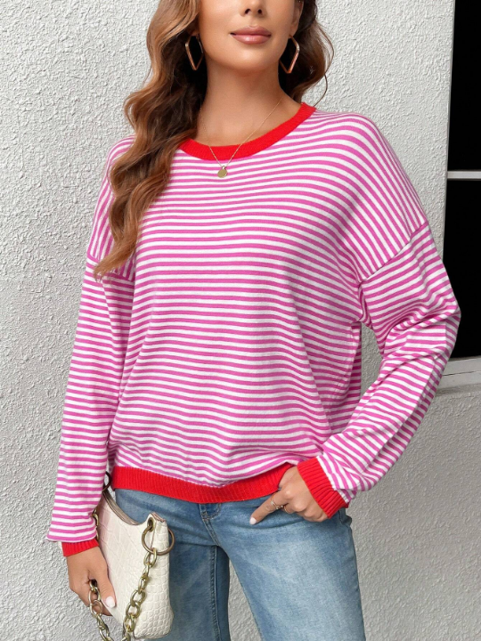 LUNE Women's Striped Knitted Sweater With Color-block Edges