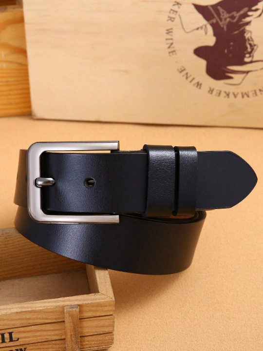 1pc 3.7cm Width Men's Genuine Leather Needle Buckle Belt, Western Cowboy Style, Suitable For Daily Casual Wear With Jeans Or Trousers