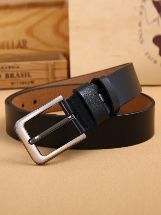 1pc 3.7cm Width Men's Genuine Leather Needle Buckle Belt, Western Cowboy Style, Suitable For Daily Casual Wear With Jeans Or Trousers