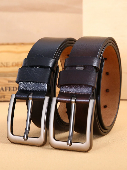 1pc 3.7cm Width Men's Genuine Leather Needle Buckle Belt, Western Cowboy Style, Suitable For Daily Casual Wear With Jeans Or Trousers