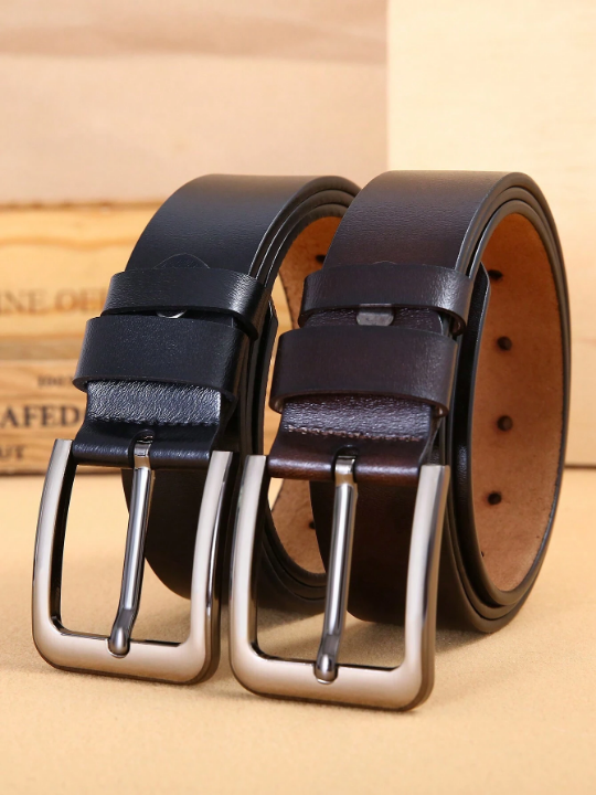 1pc Men's Genuine Leather Pin Buckle Belt, Western Cowboy Style, Suitable For Jeans/ Casual Pants, 3.7cm Width, Suitable For Daily Wear