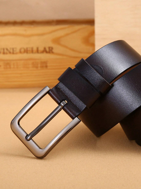 1pc Men's Genuine Leather Pin Buckle Belt, Western Cowboy Style, Suitable For Jeans/ Casual Pants, 3.7cm Width, Suitable For Daily Wear