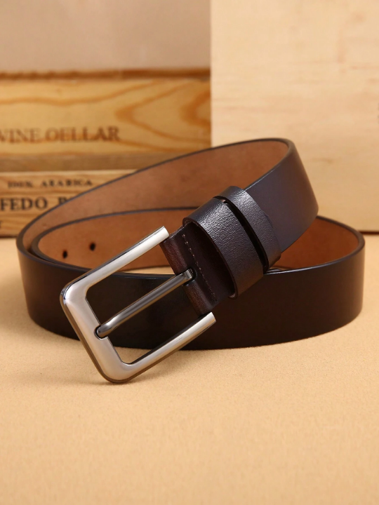 1pc Men's Genuine Leather Pin Buckle Belt, Western Cowboy Style, Suitable For Jeans/ Casual Pants, 3.7cm Width, Suitable For Daily Wear