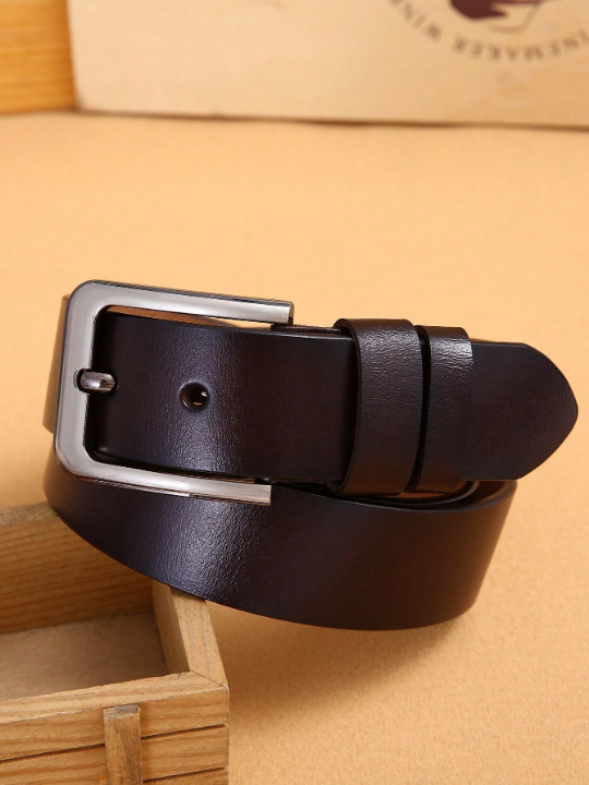 1pc Men's Genuine Leather Pin Buckle Belt, Western Cowboy Style, Suitable For Jeans/ Casual Pants, 3.7cm Width, Suitable For Daily Wear