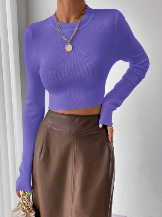 Frenchy Ribbed Tight-fit Short Sweater Pullover