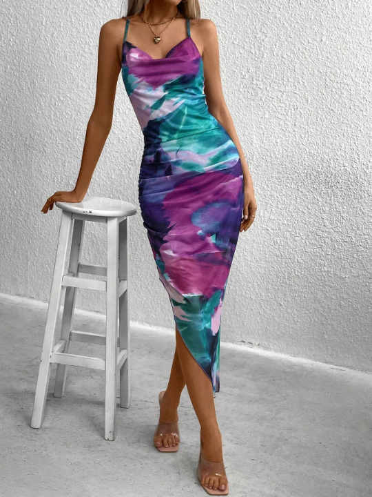 Priv Women's Tie-dye Draped Cami Dress