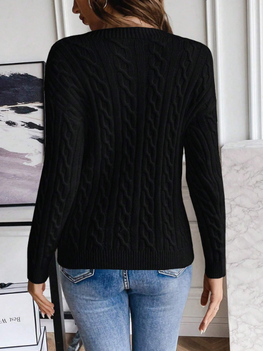 Frenchy Solid Color Cable Knit Sweater Pullover