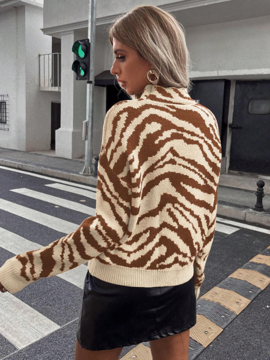 Essnce Zebra Pattern Drop Shoulder Sweater, Pullover