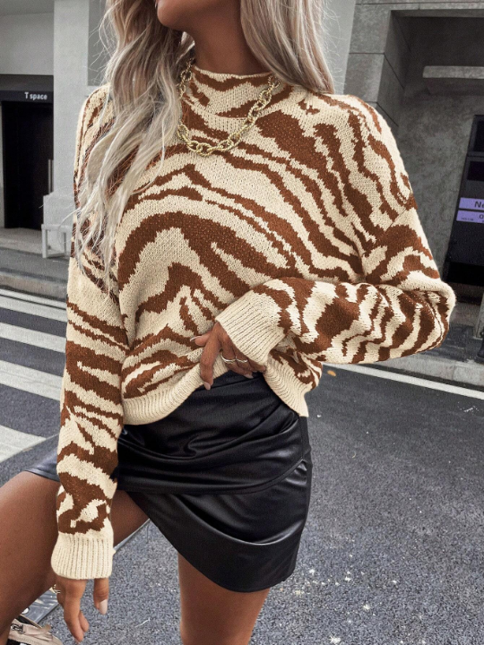 Essnce Zebra Pattern Drop Shoulder Sweater, Pullover