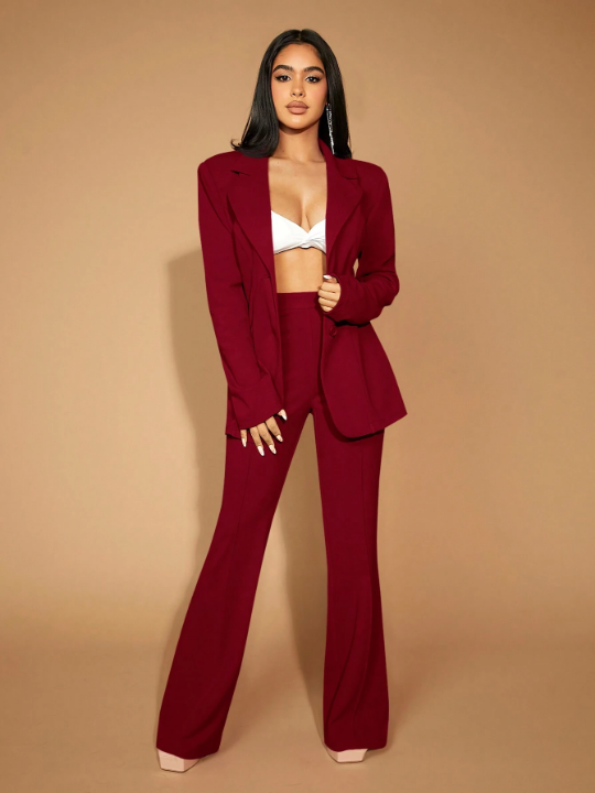 SXY Solid High Waist Flared Long Pants