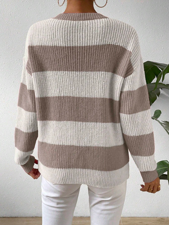 Essnce Striped Contrast Color Drop Shoulder Sweater Pullover