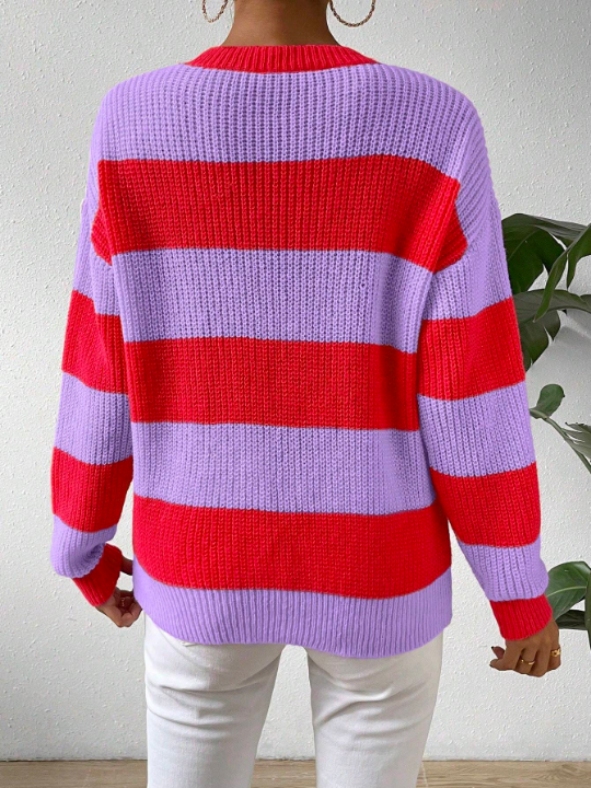 Essnce Color-contrast Striped Drop Shoulder Sweater