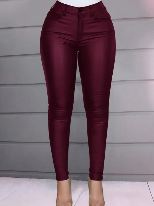 Apperloth A High Waist Thermal Lined PU Leather Skinny Cropped Pants