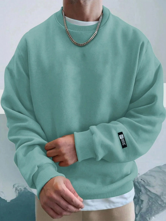 Cottnline Men's Patch Pullover Sweatshirt With Letter And Pattern Print