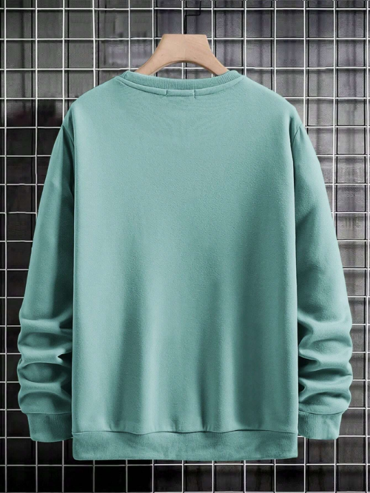 Cottnline Men's Patch Pullover Sweatshirt With Letter And Pattern Print