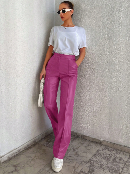 Frenchy High Waist Seam Detail PU Pants