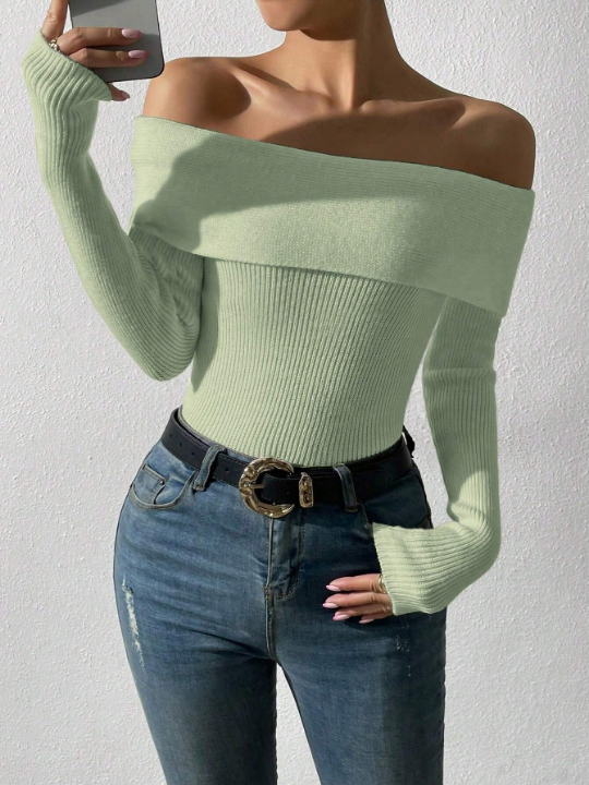 Priv Ladies' Sexy Versatile Solid Sweater