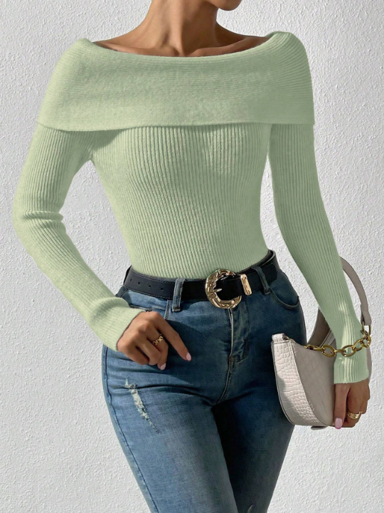 Priv Ladies' Sexy Versatile Solid Sweater