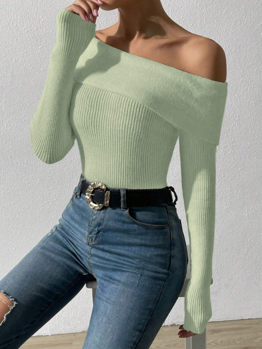 Priv Ladies' Sexy Versatile Solid Sweater