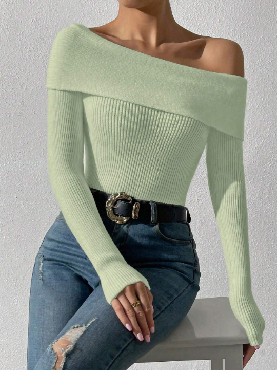 Priv Ladies' Sexy Versatile Solid Sweater