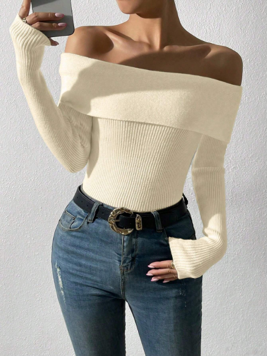 Priv Ladies' Sexy Solid Color Sweater, Versatile Style