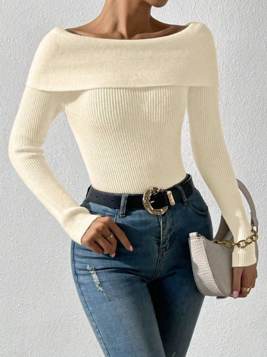 Priv Ladies' Sexy Solid Color Sweater, Versatile Style