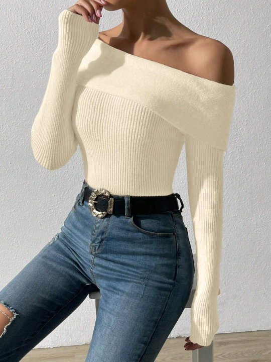 Priv Ladies' Sexy Solid Color Sweater, Versatile Style