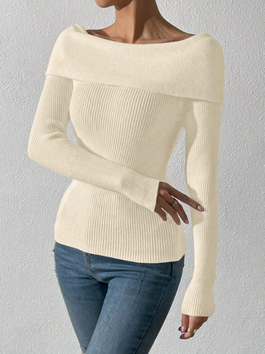 Priv Ladies' Sexy Solid Color Sweater, Versatile Style