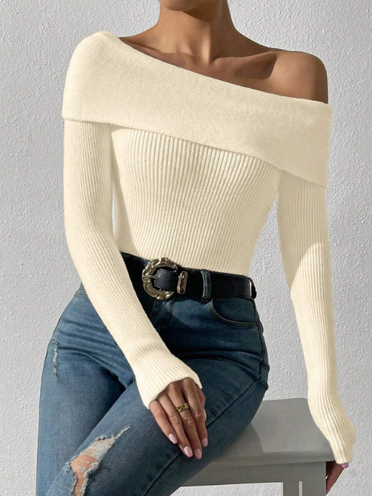 Priv Ladies' Sexy Solid Color Sweater, Versatile Style