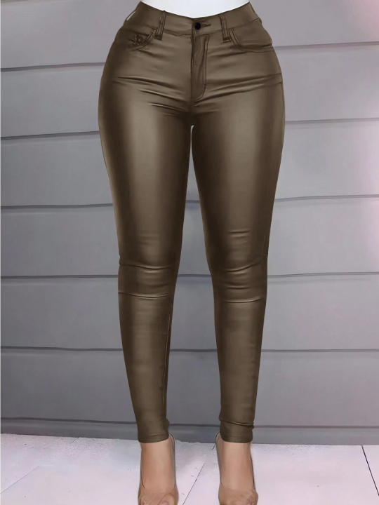 Apperloth A High Waist Thermal Lined PU Leather Skinny Cropped Pants