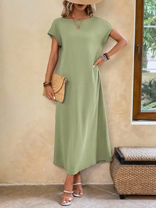 EMERY ROSE Solid Batwing Sleeve Tunic Summer Dress