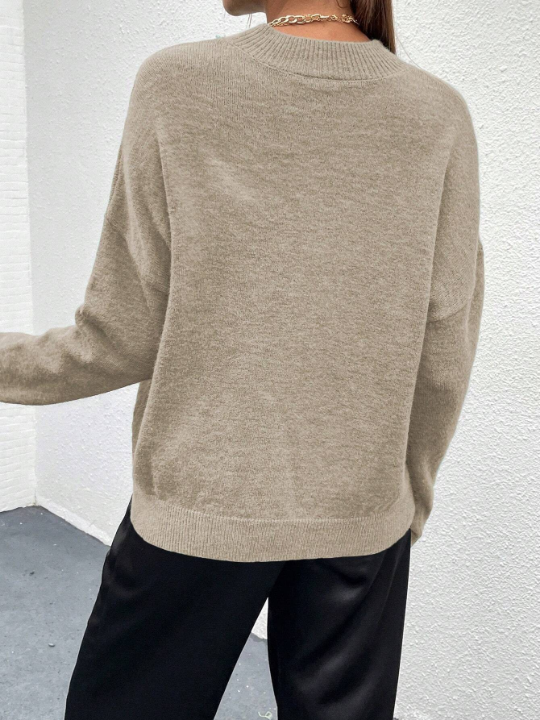 Solid Color Round Neck Drop Shoulder Sweater