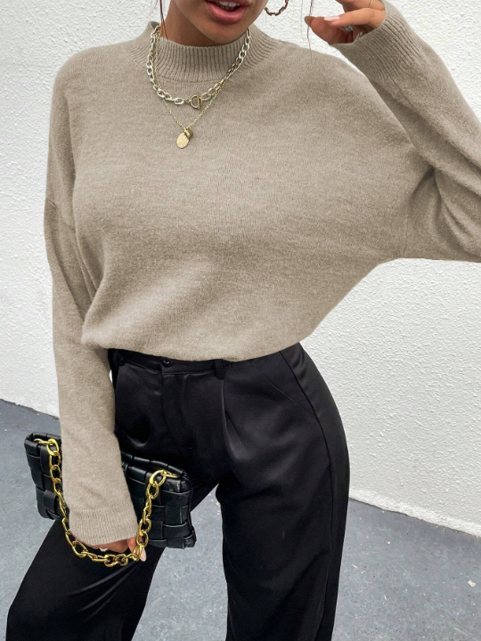 Solid Color Round Neck Drop Shoulder Sweater