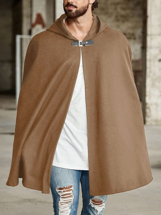 Manfinity Homme Loose Fit Men's Solid Color Hooded Cape Coat
