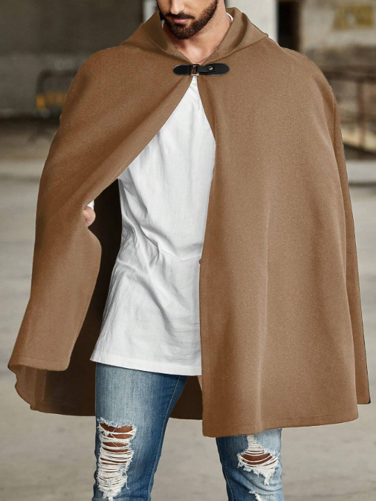 Manfinity Homme Loose Fit Men's Solid Color Hooded Cape Coat