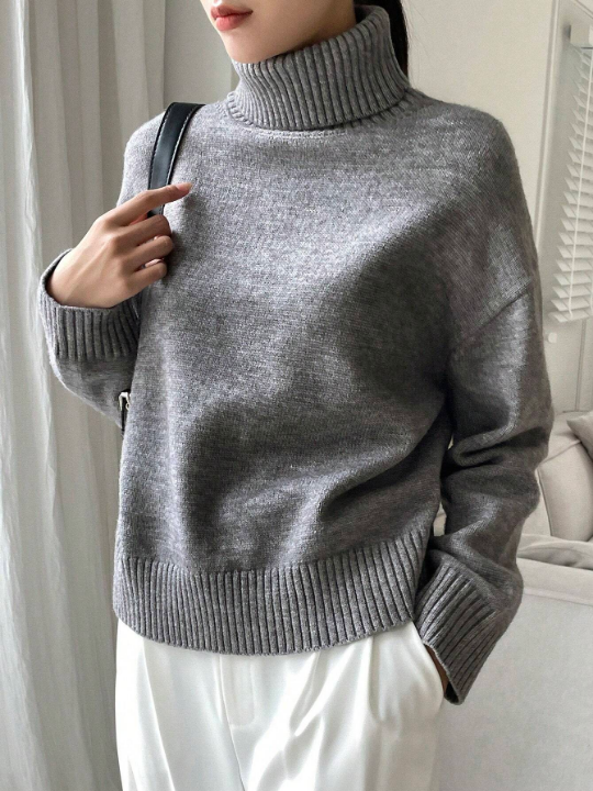 DAZY High Neck Drop Shoulder Sweater Pullover