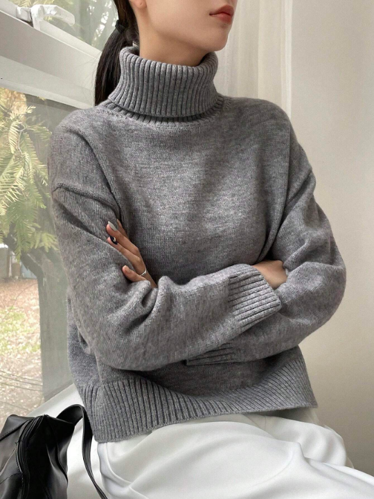 DAZY High Neck Drop Shoulder Sweater Pullover